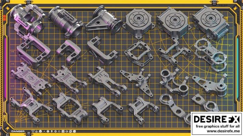 Desire FX 3d models | Sci-Fi Hard Surface Mechanical KITBASH 420 DETAILS